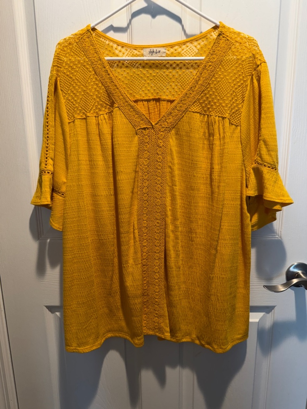 Style & Co. Mustard Crochet-Trim V-Neck Tunic